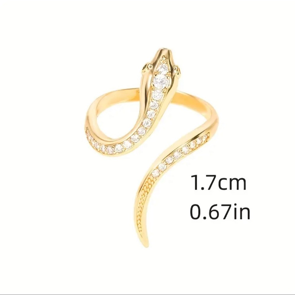 Snake Ring Gold Tone and Rhinestone Adjustable New - Picture 3 of 8